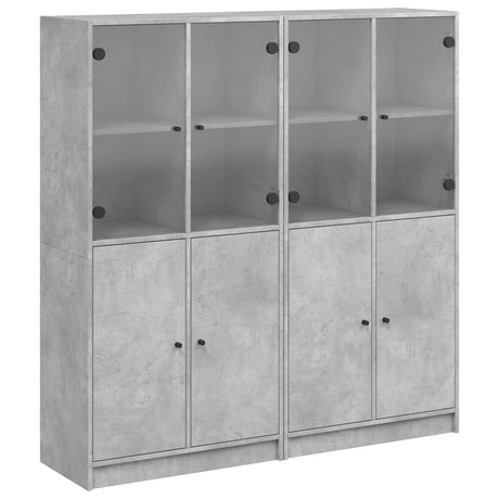 Boekenkast met deuren 136x37x142 cm bewerkt hout betongrijs - AllerleiShop