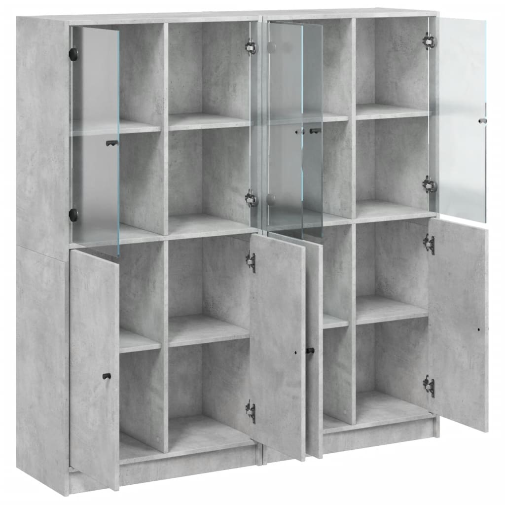 Boekenkast met deuren 136x37x142 cm bewerkt hout betongrijs - AllerleiShop