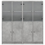 Boekenkast met deuren 136x37x142 cm bewerkt hout betongrijs - AllerleiShop