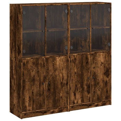 Boekenkast met deuren 136x37x142 cm hout gerookt eikenkleurig - AllerleiShop