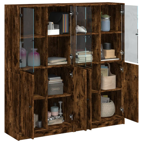 Boekenkast met deuren 136x37x142 cm hout gerookt eikenkleurig - AllerleiShop