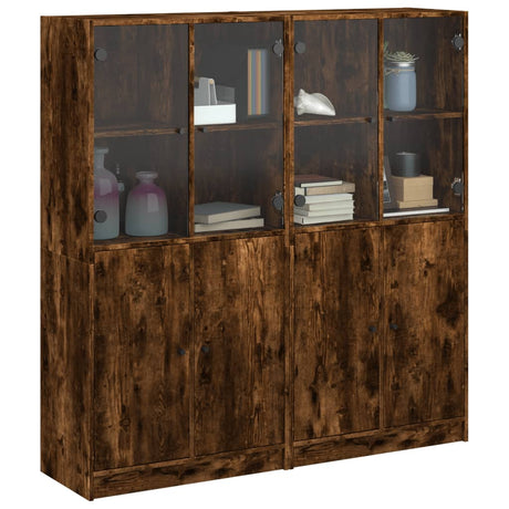 Boekenkast met deuren 136x37x142 cm hout gerookt eikenkleurig - AllerleiShop