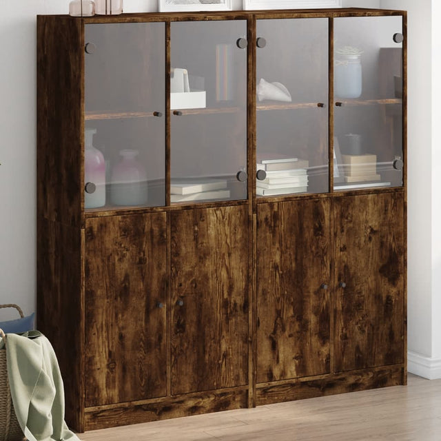 Boekenkast met deuren 136x37x142 cm hout gerookt eikenkleurig - AllerleiShop