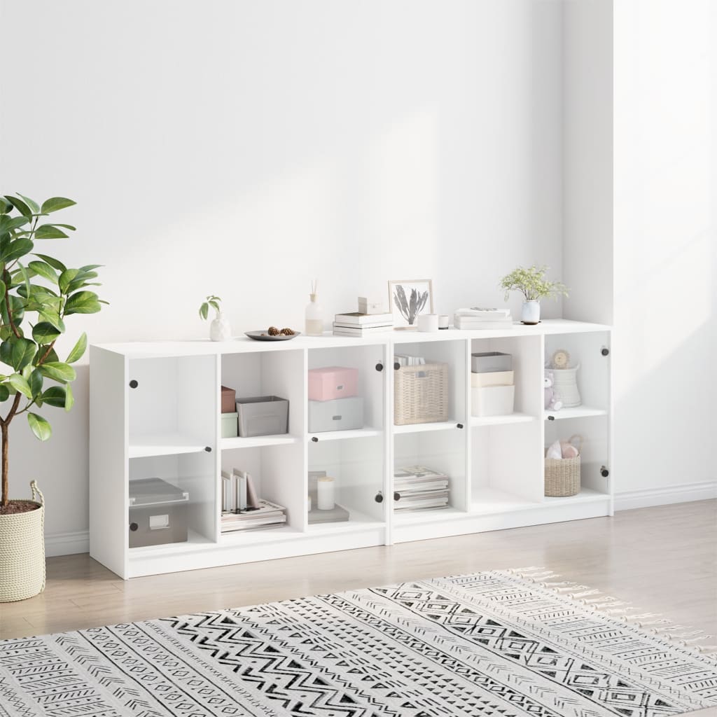 Boekenkast met deuren 204x37x75 cm bewerkt hout wit - AllerleiShop