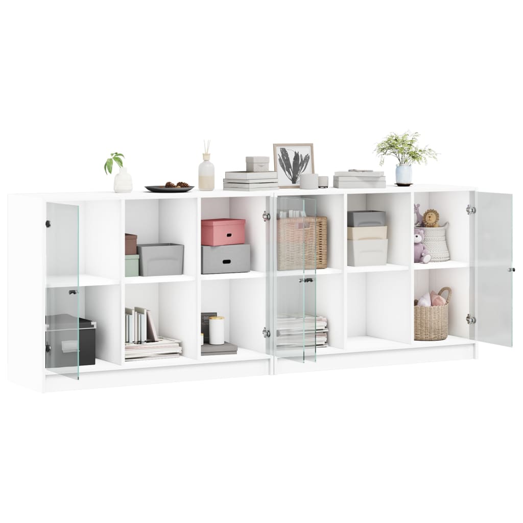 Boekenkast met deuren 204x37x75 cm bewerkt hout wit - AllerleiShop