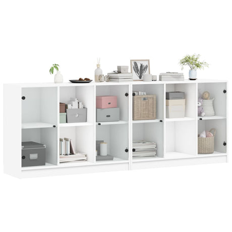 Boekenkast met deuren 204x37x75 cm bewerkt hout wit - AllerleiShop