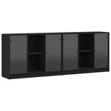 Boekenkast met deuren 204x37x75 cm bewerkt hout zwart - AllerleiShop