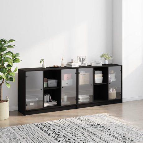 Boekenkast met deuren 204x37x75 cm bewerkt hout zwart - AllerleiShop