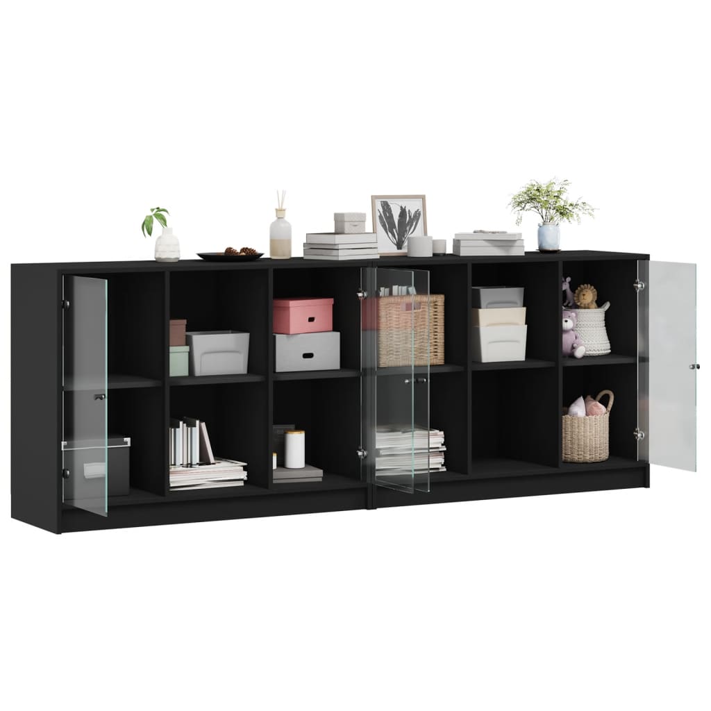 Boekenkast met deuren 204x37x75 cm bewerkt hout zwart - AllerleiShop