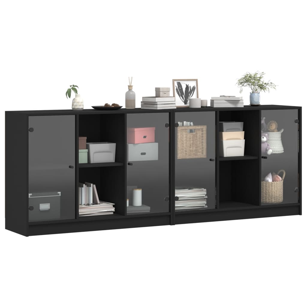 Boekenkast met deuren 204x37x75 cm bewerkt hout zwart - AllerleiShop