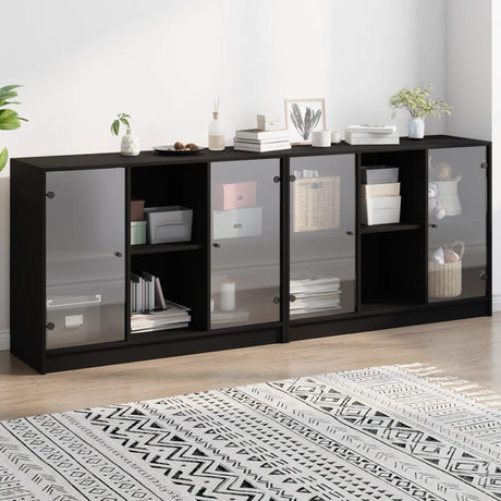 Boekenkast met deuren 204x37x75 cm bewerkt hout zwart - AllerleiShop