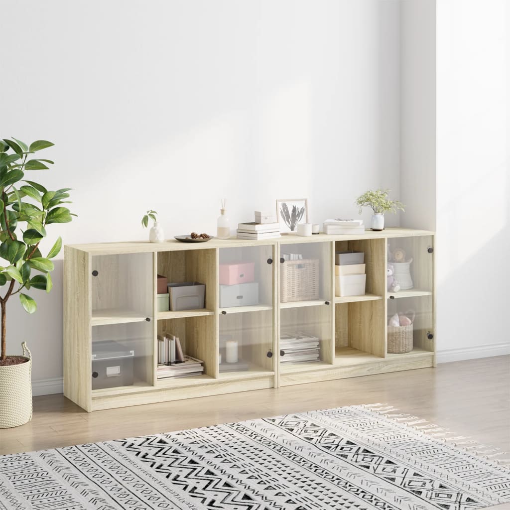 Boekenkast met deuren 204x37x75 cm hout sonoma eikenkleurig - AllerleiShop