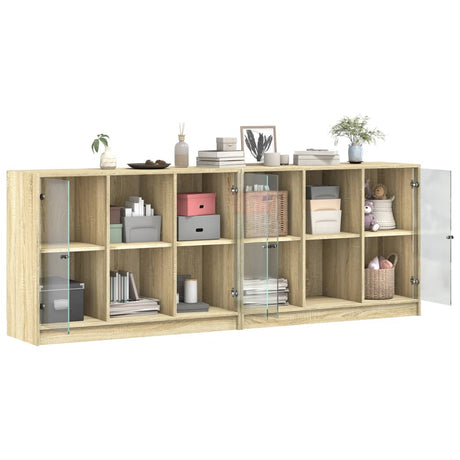 Boekenkast met deuren 204x37x75 cm hout sonoma eikenkleurig - AllerleiShop