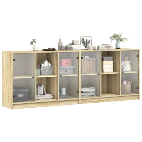 Boekenkast met deuren 204x37x75 cm hout sonoma eikenkleurig - AllerleiShop