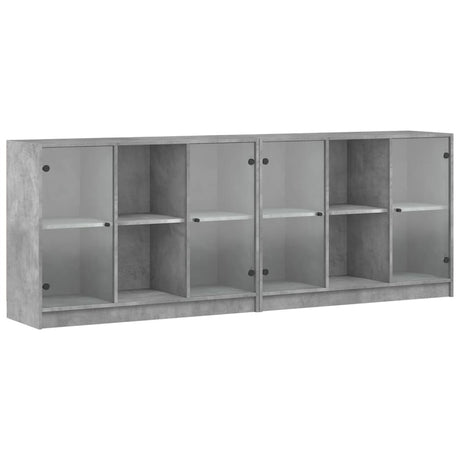 Boekenkast met deuren 204x37x75 cm bewerkt hout betongrijs - AllerleiShop