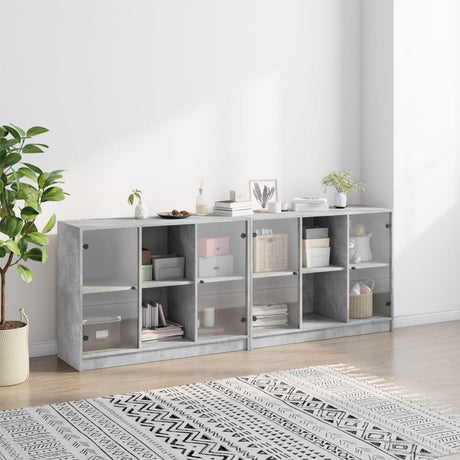 Boekenkast met deuren 204x37x75 cm bewerkt hout betongrijs - AllerleiShop