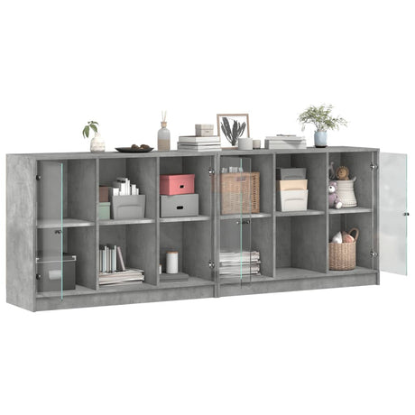 Boekenkast met deuren 204x37x75 cm bewerkt hout betongrijs - AllerleiShop