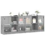 Boekenkast met deuren 204x37x75 cm bewerkt hout betongrijs - AllerleiShop