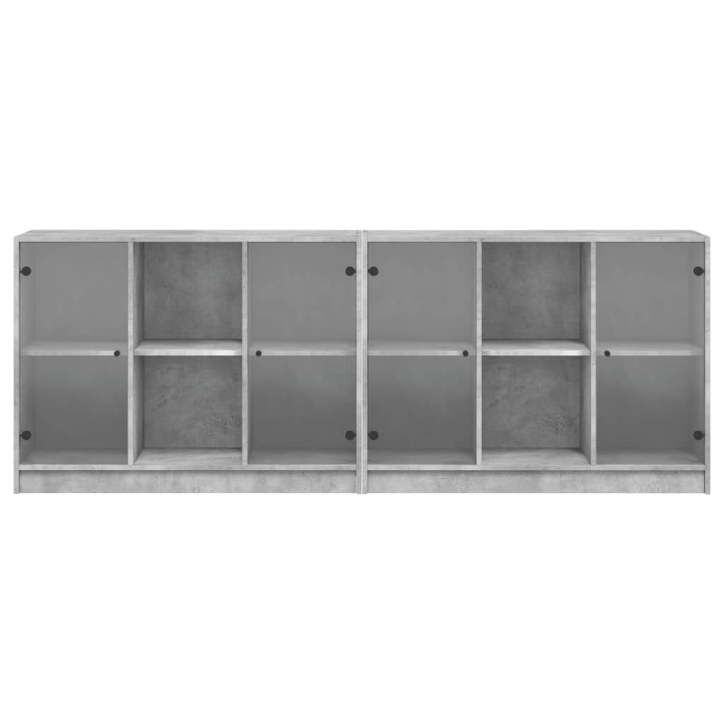 Boekenkast met deuren 204x37x75 cm bewerkt hout betongrijs - AllerleiShop