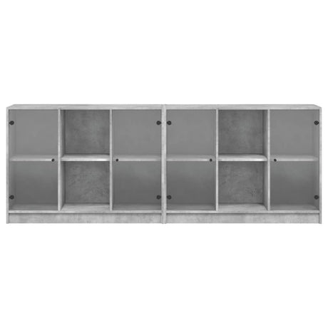 Boekenkast met deuren 204x37x75 cm bewerkt hout betongrijs - AllerleiShop