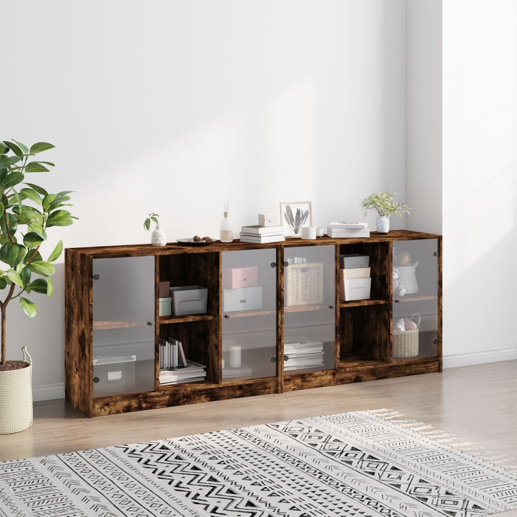 Boekenkast met deuren 204x37x75 cm hout gerookt eikenkleurig - AllerleiShop