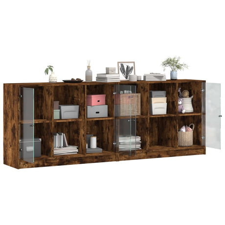 Boekenkast met deuren 204x37x75 cm hout gerookt eikenkleurig - AllerleiShop