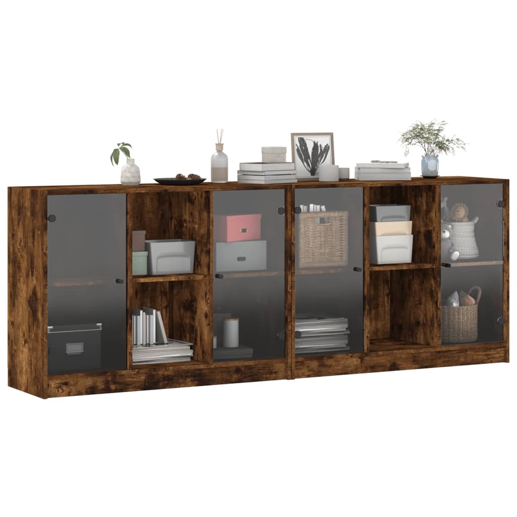 Boekenkast met deuren 204x37x75 cm hout gerookt eikenkleurig - AllerleiShop