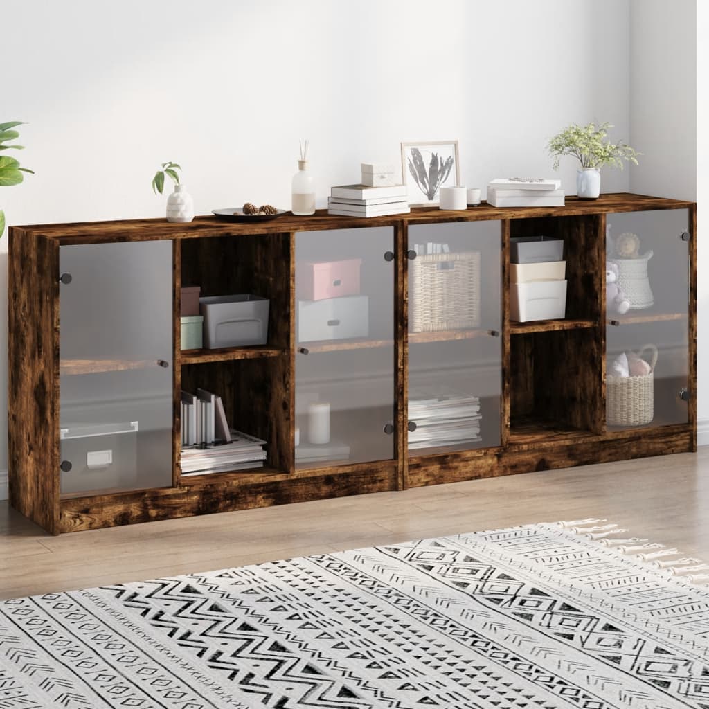 Boekenkast met deuren 204x37x75 cm hout gerookt eikenkleurig - AllerleiShop