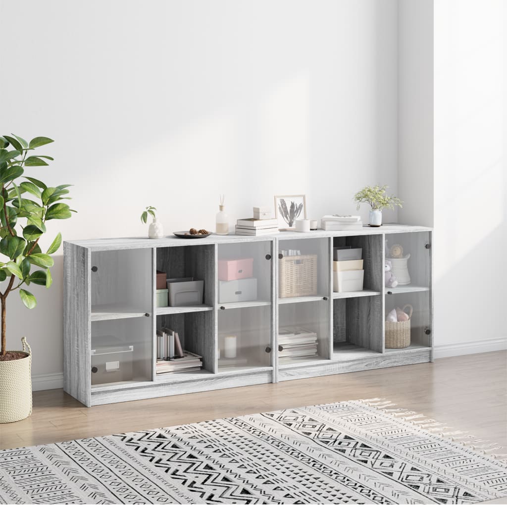 Boekenkast met deuren 204x37x75 cm hout grijs sonoma eikenkleur - AllerleiShop