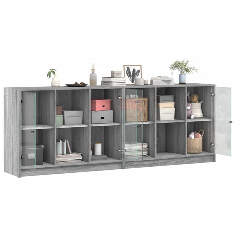 Boekenkast met deuren 204x37x75 cm hout grijs sonoma eikenkleur - AllerleiShop