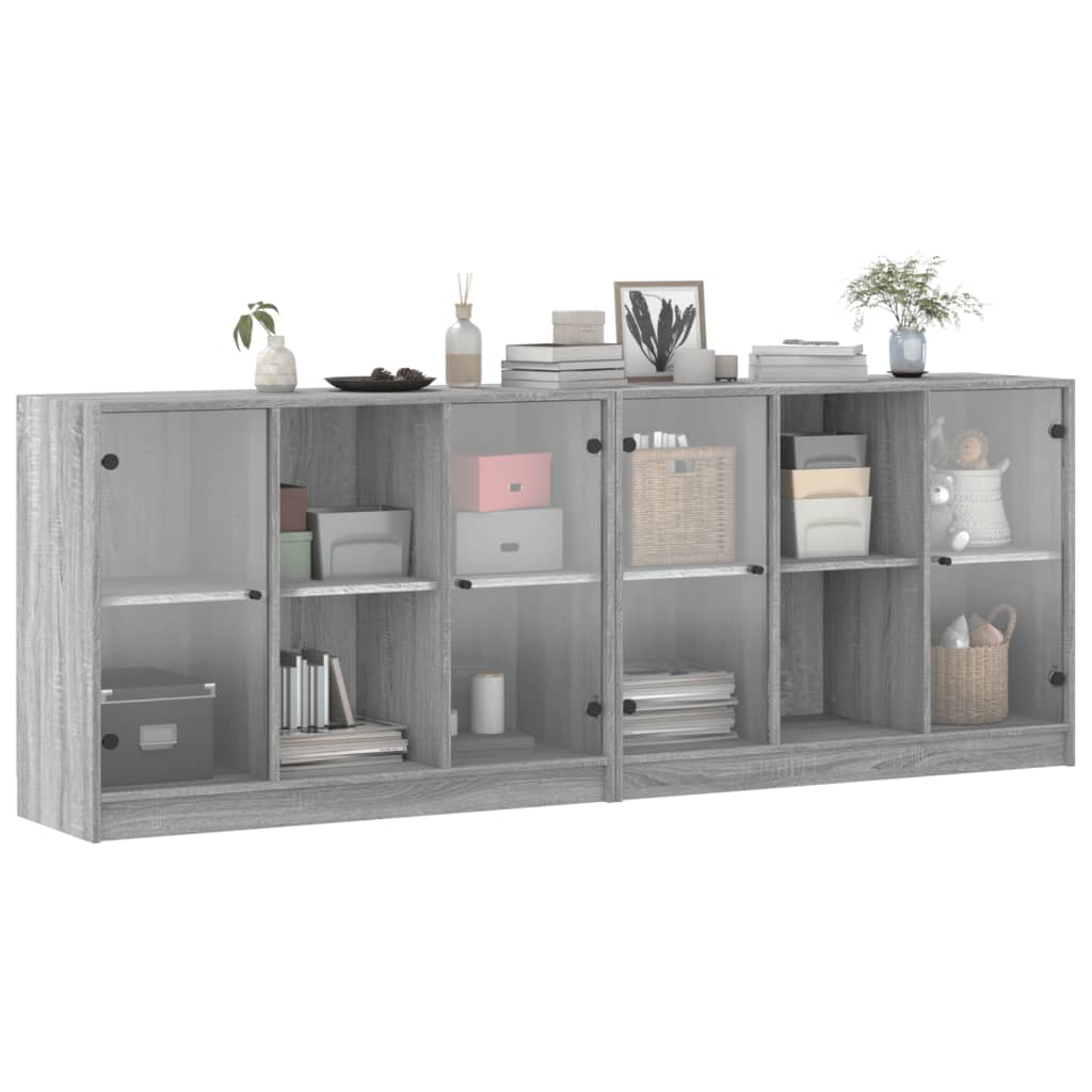 Boekenkast met deuren 204x37x75 cm hout grijs sonoma eikenkleur - AllerleiShop