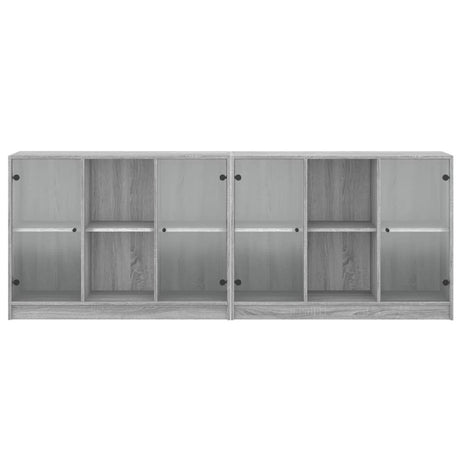 Boekenkast met deuren 204x37x75 cm hout grijs sonoma eikenkleur - AllerleiShop