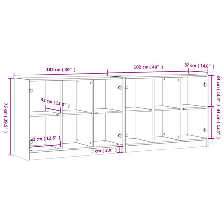 Boekenkast met deuren 204x37x75 cm hout grijs sonoma eikenkleur - AllerleiShop