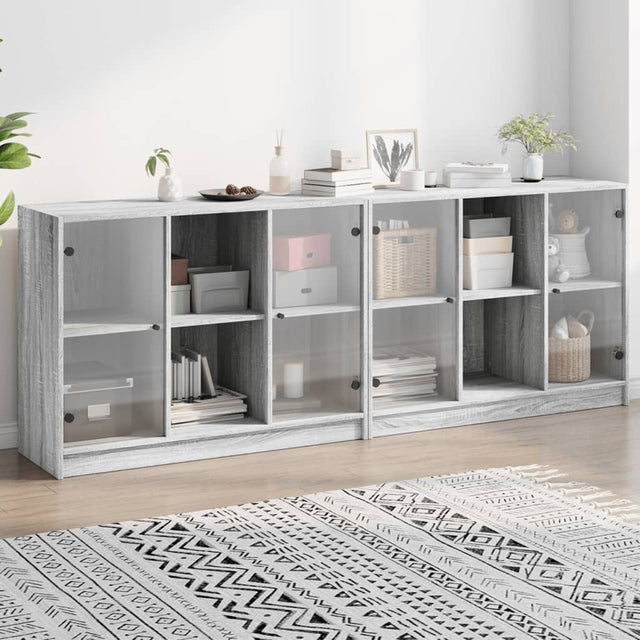 Boekenkast met deuren 204x37x75 cm hout grijs sonoma eikenkleur - AllerleiShop