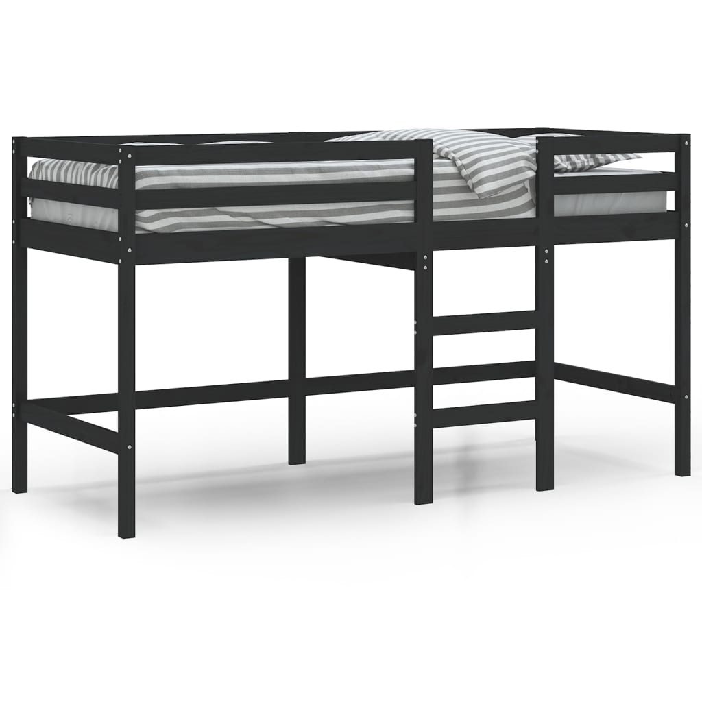 Kinderhoogslaper met ladder 80x200 cm massief grenenhout zwart