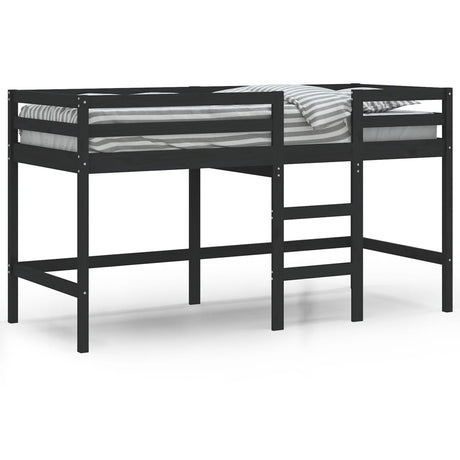 Kinderhoogslaper met ladder 80x200 cm massief grenenhout zwart