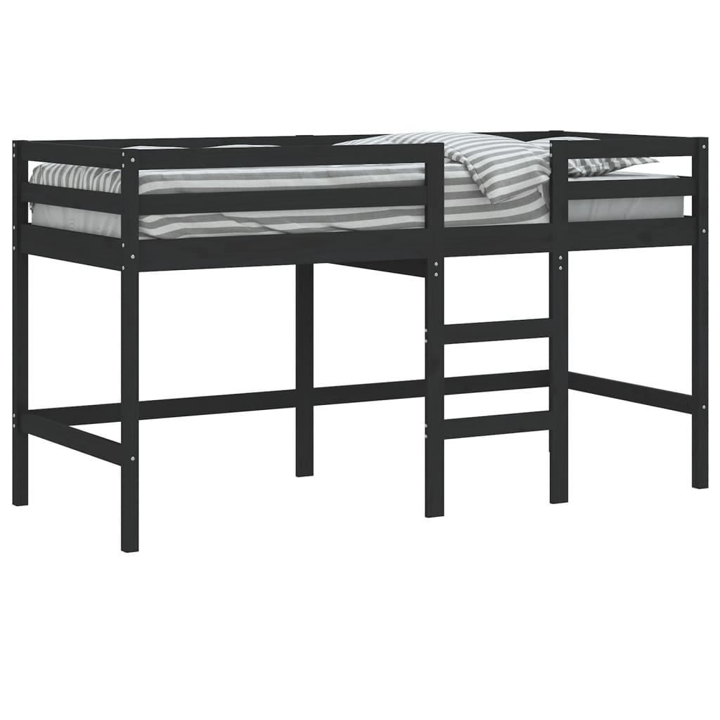 Kinderhoogslaper met ladder 80x200 cm massief grenenhout zwart