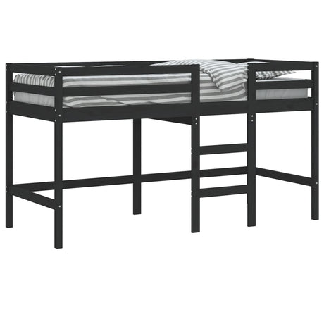 Kinderhoogslaper met ladder 80x200 cm massief grenenhout zwart