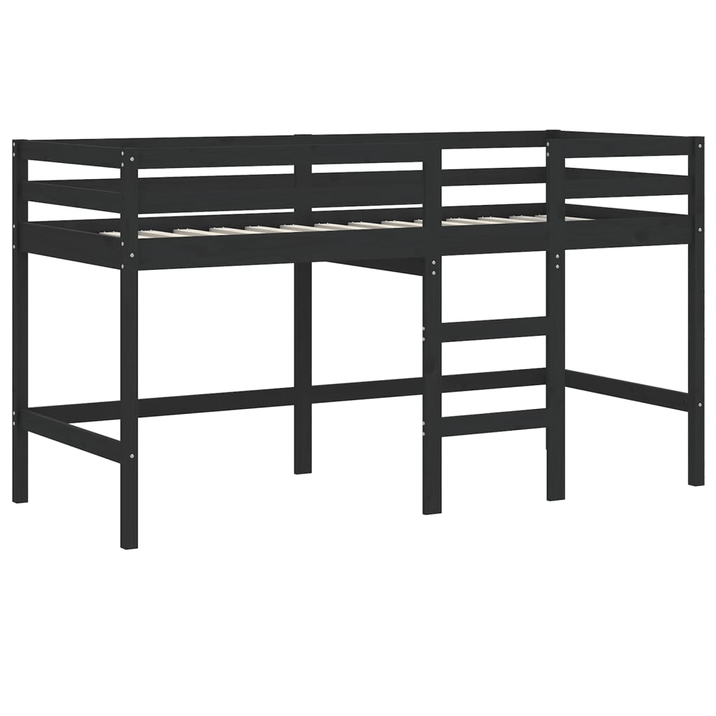 Kinderhoogslaper met ladder 80x200 cm massief grenenhout zwart