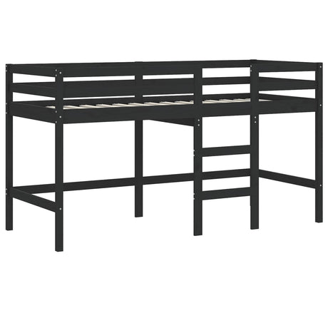 Kinderhoogslaper met ladder 80x200 cm massief grenenhout zwart