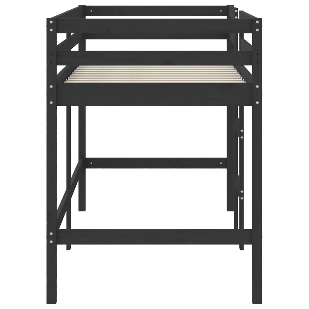 Kinderhoogslaper met ladder 80x200 cm massief grenenhout zwart