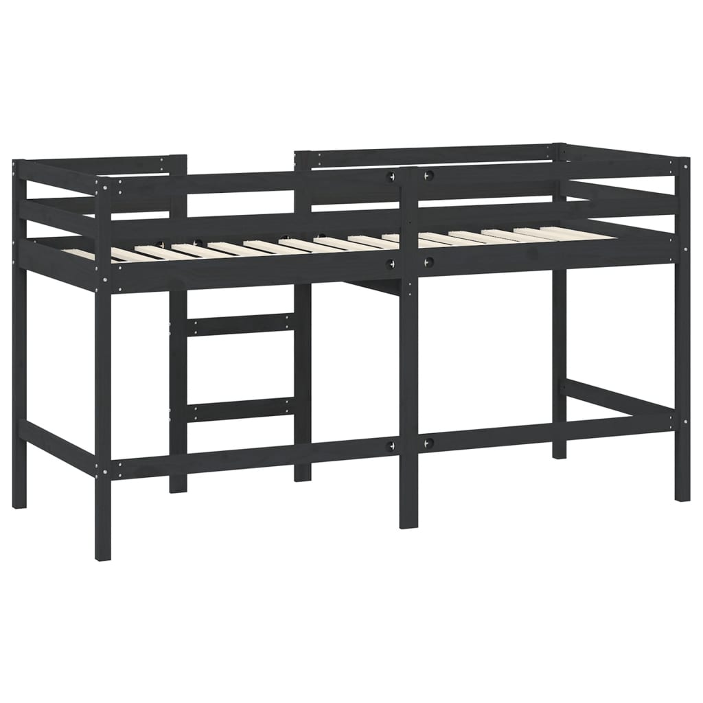 Kinderhoogslaper met ladder 80x200 cm massief grenenhout zwart