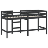 Kinderhoogslaper met ladder 80x200 cm massief grenenhout zwart