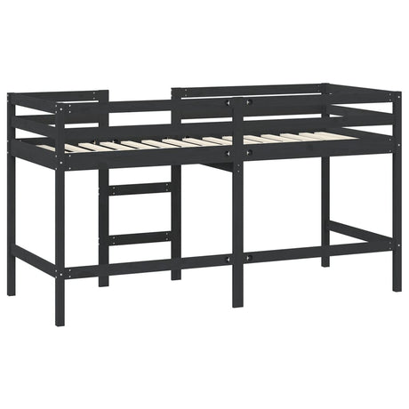 Kinderhoogslaper met ladder 80x200 cm massief grenenhout zwart
