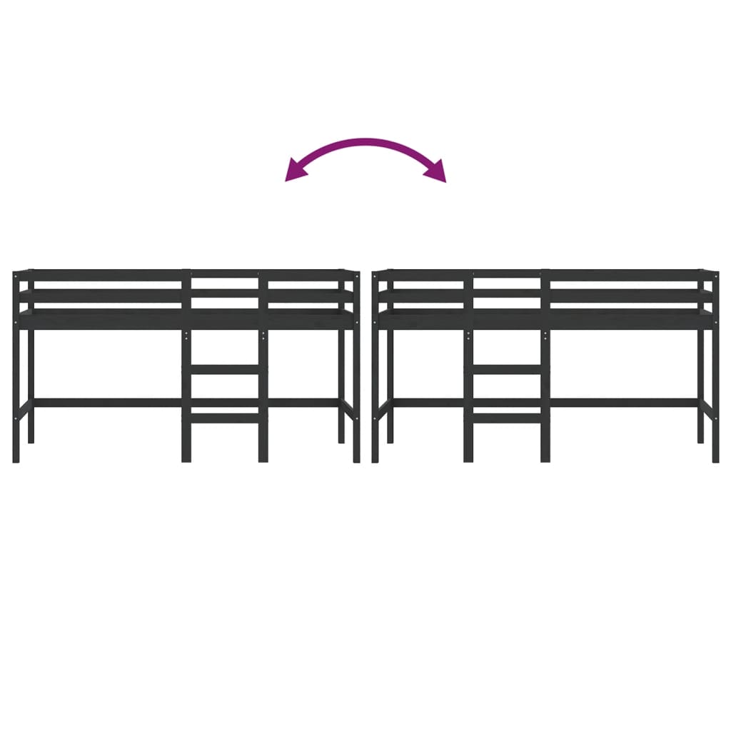 Kinderhoogslaper met ladder 80x200 cm massief grenenhout zwart