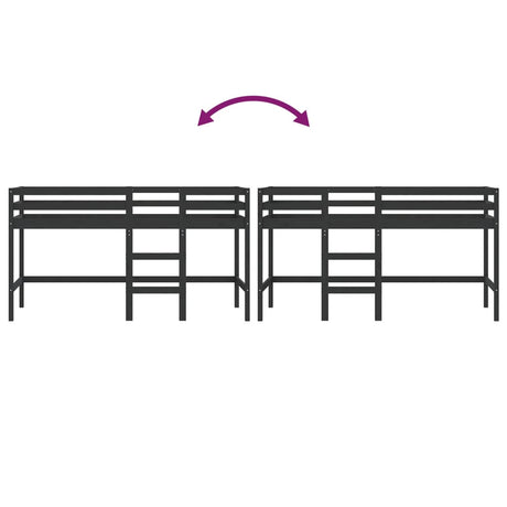 Kinderhoogslaper met ladder 80x200 cm massief grenenhout zwart