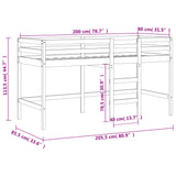 Kinderhoogslaper met ladder 80x200 cm massief grenenhout zwart
