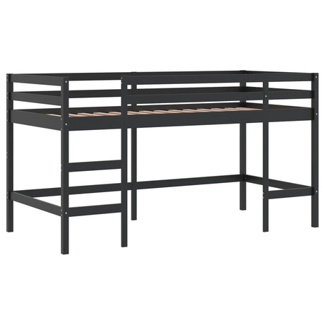 Kinderhoogslaper met ladder 90x200 cm massief grenenhout zwart