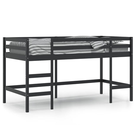 Kinderhoogslaper met ladder 90x200 cm massief grenenhout zwart
