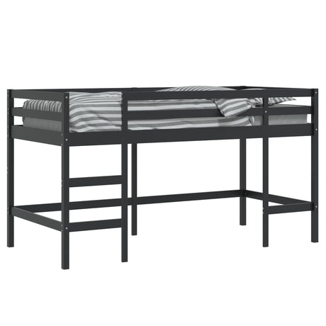 Kinderhoogslaper met ladder 90x200 cm massief grenenhout zwart